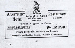 An advertisement for the Schuyler Arms Apartment Hotel